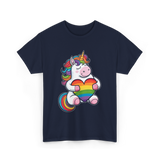 Rainbow Unicorn Heart Pride T-Shirt - Navy