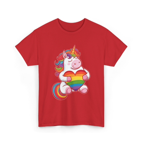 Rainbow Unicorn Heart Pride T-Shirt - Red