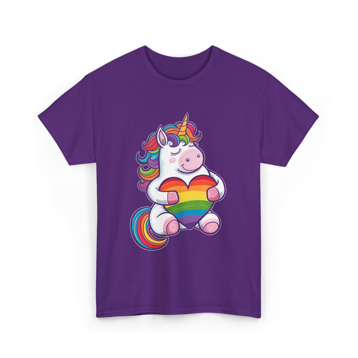 Rainbow Unicorn Heart Pride T-Shirt - Purple