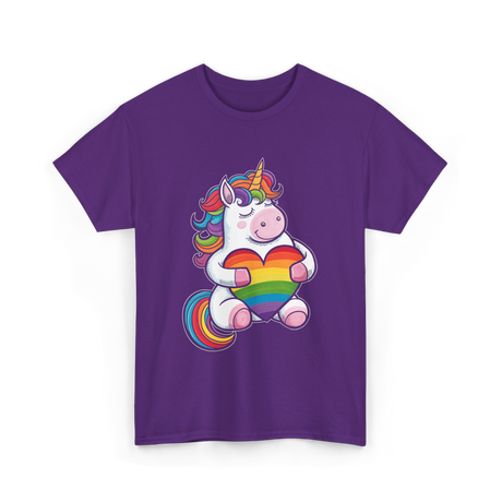 Rainbow Unicorn Heart Pride T-Shirt - Purple