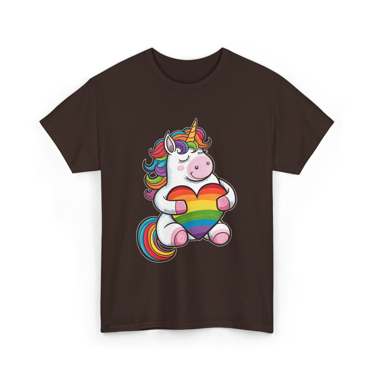 Rainbow Unicorn Heart Pride T-Shirt - Dark Chocolate