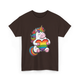 Rainbow Unicorn Heart Pride T-Shirt - Dark Chocolate