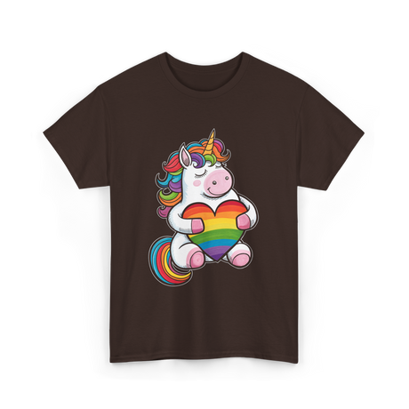 Rainbow Unicorn Heart Pride T-Shirt - Dark Chocolate