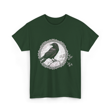 Raven Black Bird Art Raven T-Shirt - Forest Green