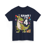 Rawr I'm 4 Dinosaur Birthday Party T-Shirt - Navy