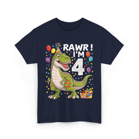 Rawr I'm 4 Dinosaur Birthday Party T-Shirt - Navy