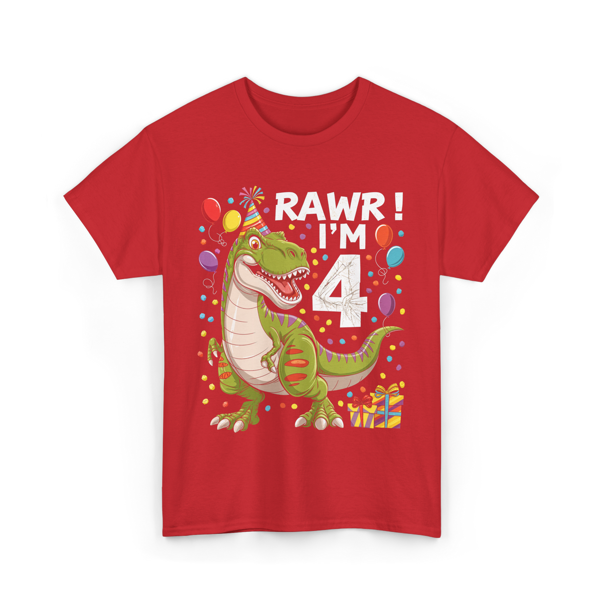 Rawr I'm 4 Dinosaur Birthday Party T-Shirt - Red