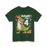 Rawr I'm 4 Dinosaur Birthday Party T-Shirt - Forest Green