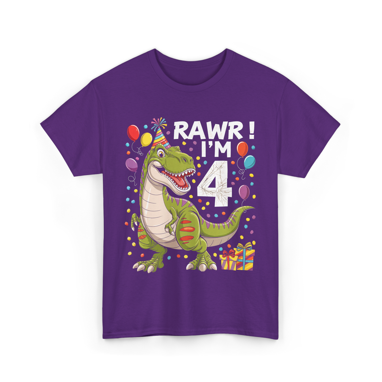 Rawr I'm 4 Dinosaur Birthday Party T-Shirt - Purple