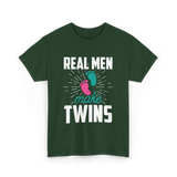 Real Men Make Twins Twin Parenting T-Shirt - Forest Green