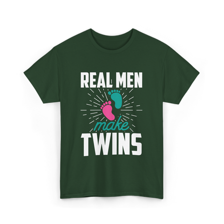 Real Men Make Twins Twin Parenting T-Shirt - Forest Green