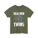 Real Men Make Twins Twin Parenting T-Shirt - Military Green