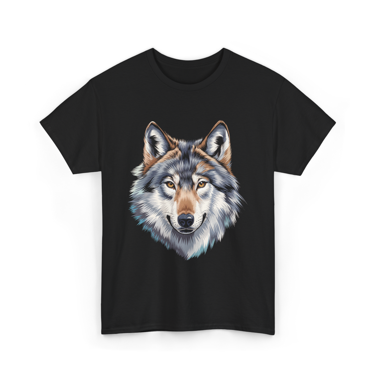 Realistic White Wolf Animal T-Shirt - Black