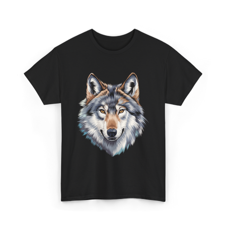 Realistic White Wolf Animal T-Shirt - Black