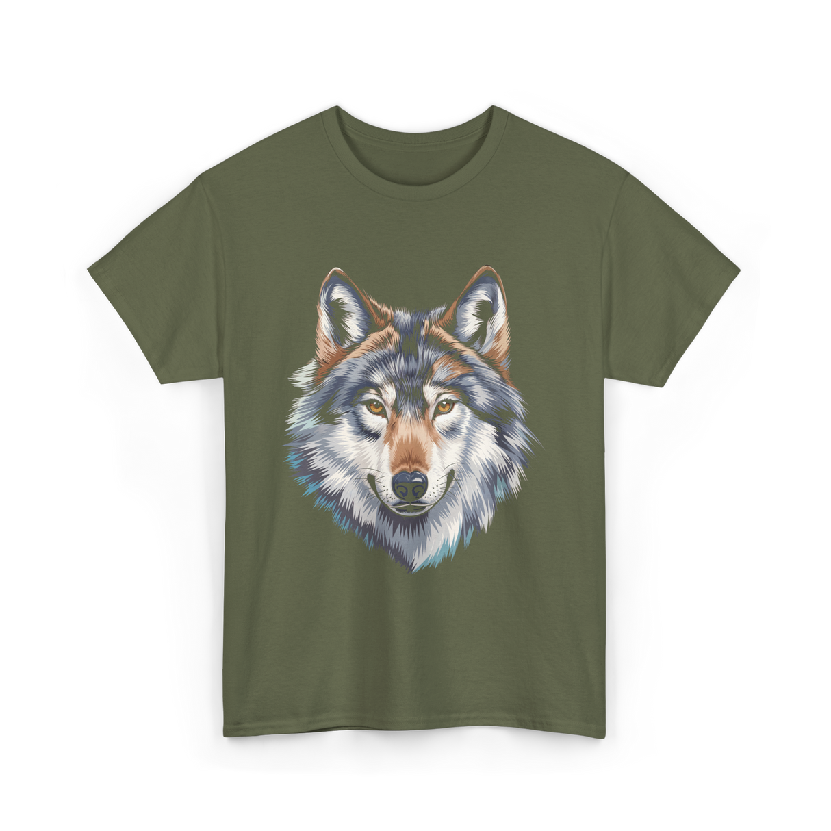 Realistic White Wolf Animal T-Shirt - Military Green