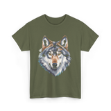 Realistic White Wolf Animal T-Shirt - Military Green