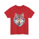 Realistic White Wolf Animal T-Shirt - Red