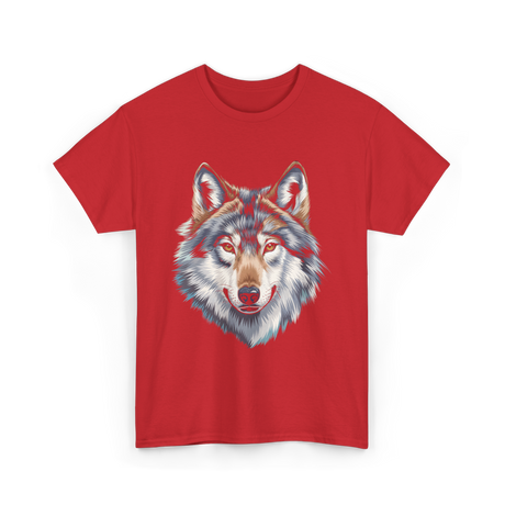 Realistic White Wolf Animal T-Shirt - Red