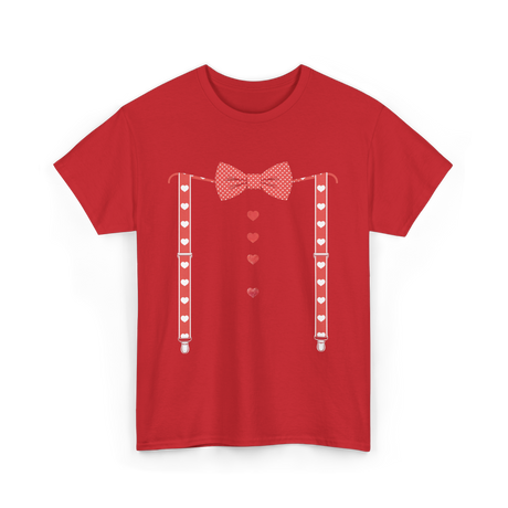 Red Hearts Bow Tie Suspenders Costume T-Shirt - Red