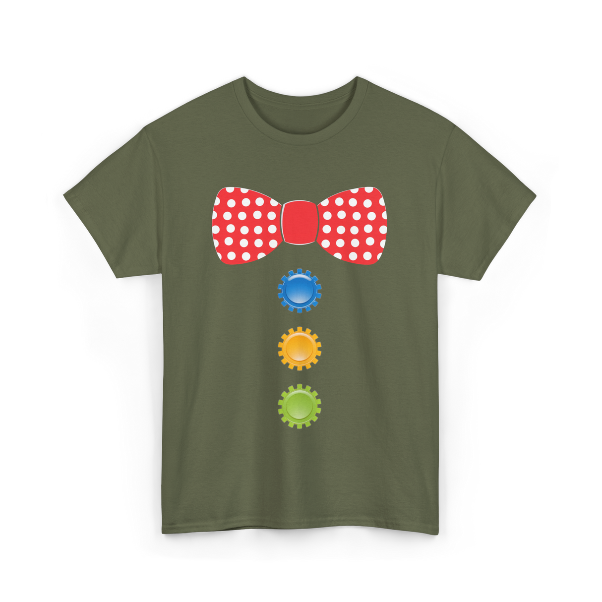 Red Polka Dot Bow Tie Costume T-Shirt - Military Green