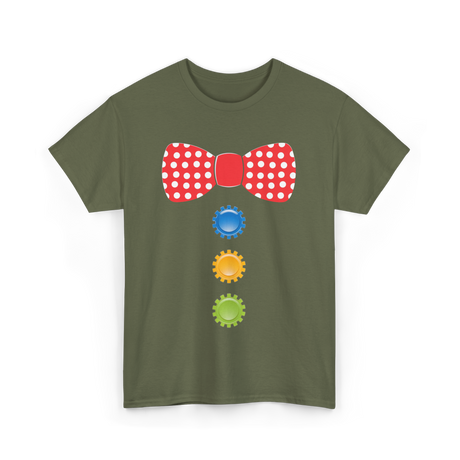 Red Polka Dot Bow Tie Costume T-Shirt - Military Green