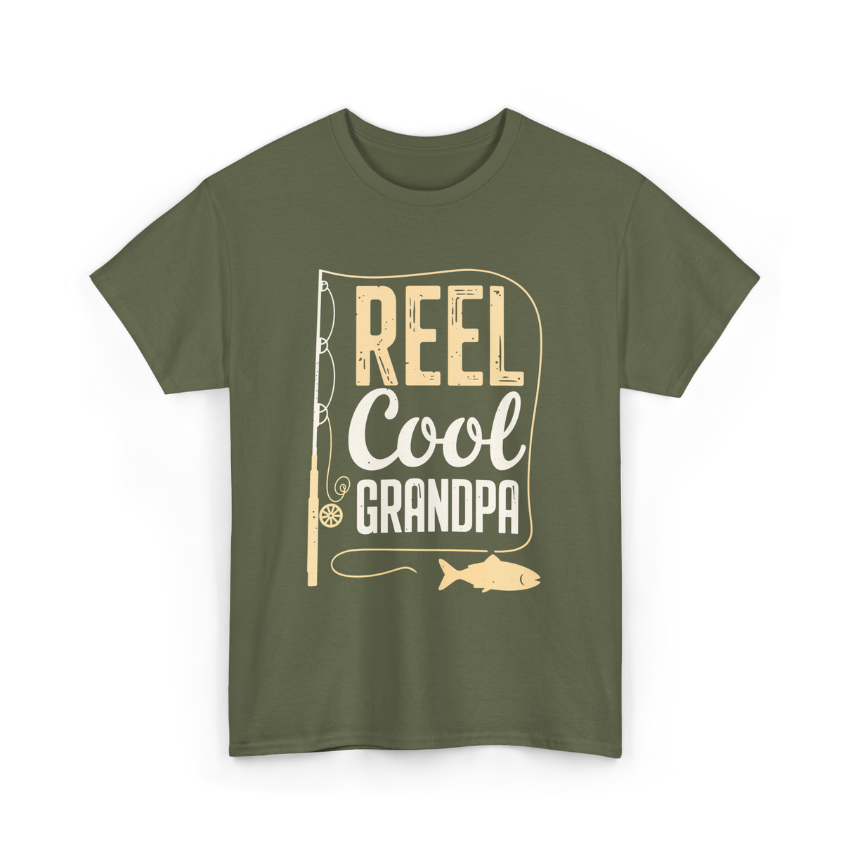 Reel Cool Grandpa Fishing Grandpa T-Shirt - Military Green