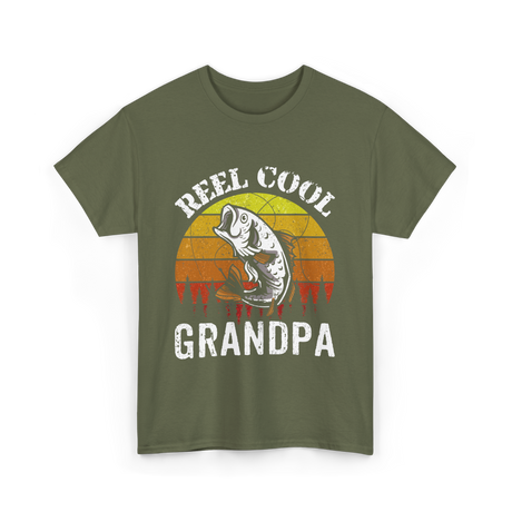 Reel Cool Grandpa Fishing Grandpa T-Shirt - Military Green