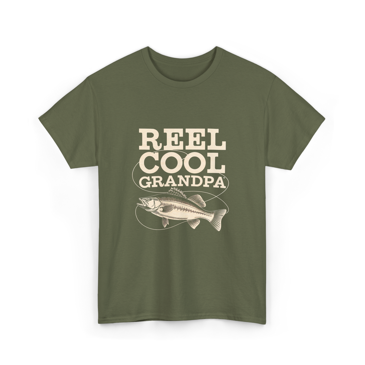 Reel Cool Grandpa Fishing T-Shirt - Military Green