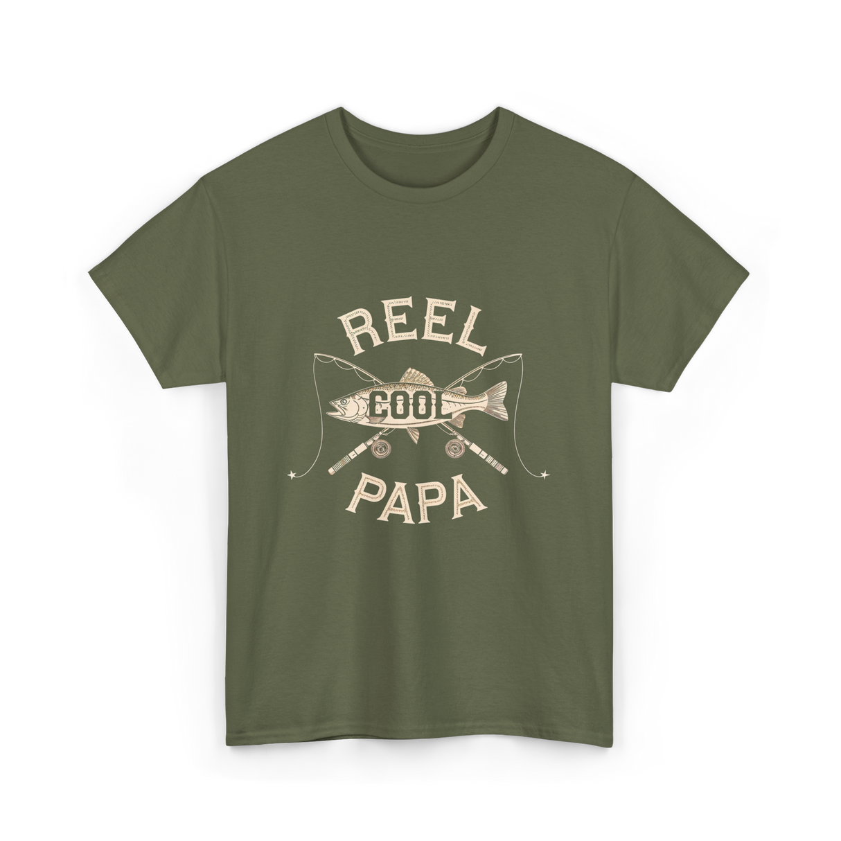 Reel Cool Papa Fishing T-Shirt - Military Green