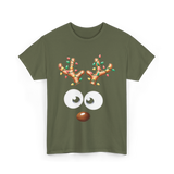 Reindeer Face Christmas Kids T-Shirt - Military Green