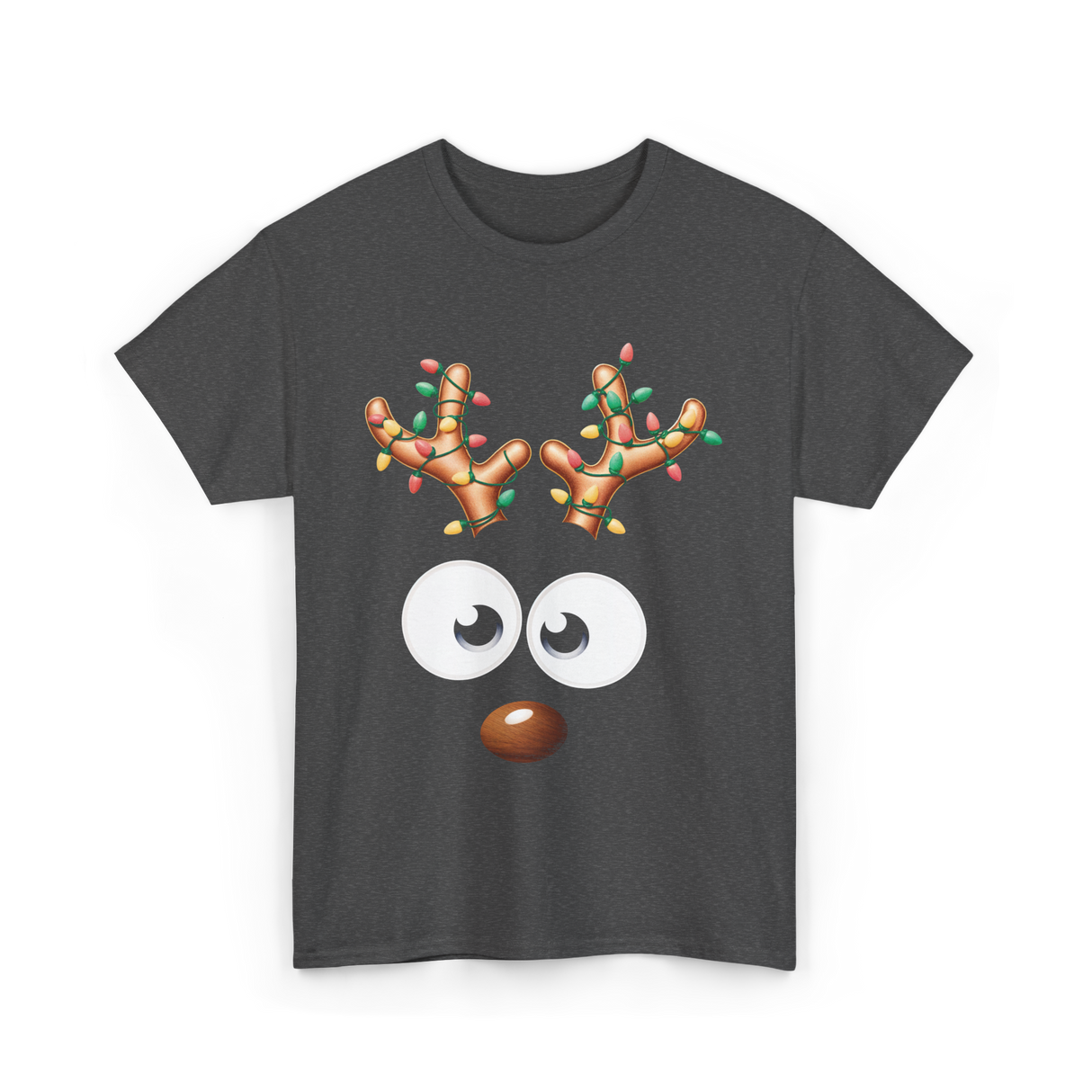 Reindeer Face Christmas Kids T-Shirt - Dark Heather