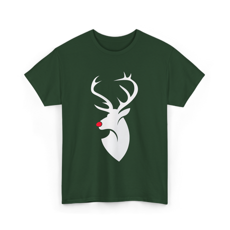 Reindeer Head Rudolph Christmas T-Shirt - Forest Green