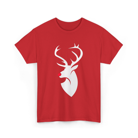 Reindeer Head Rudolph Christmas T-Shirt - Red