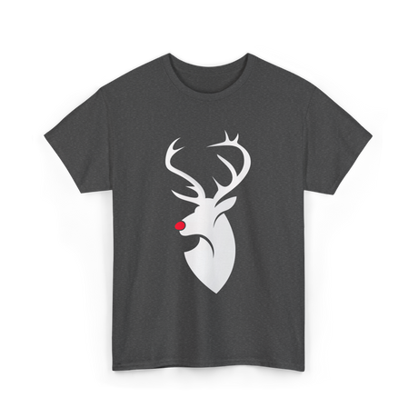 Reindeer Head Rudolph Christmas T-Shirt - Dark Heather