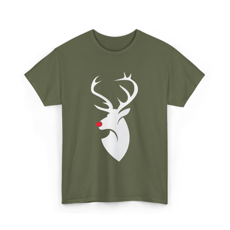 Reindeer Head Rudolph Christmas T-Shirt - Military Green