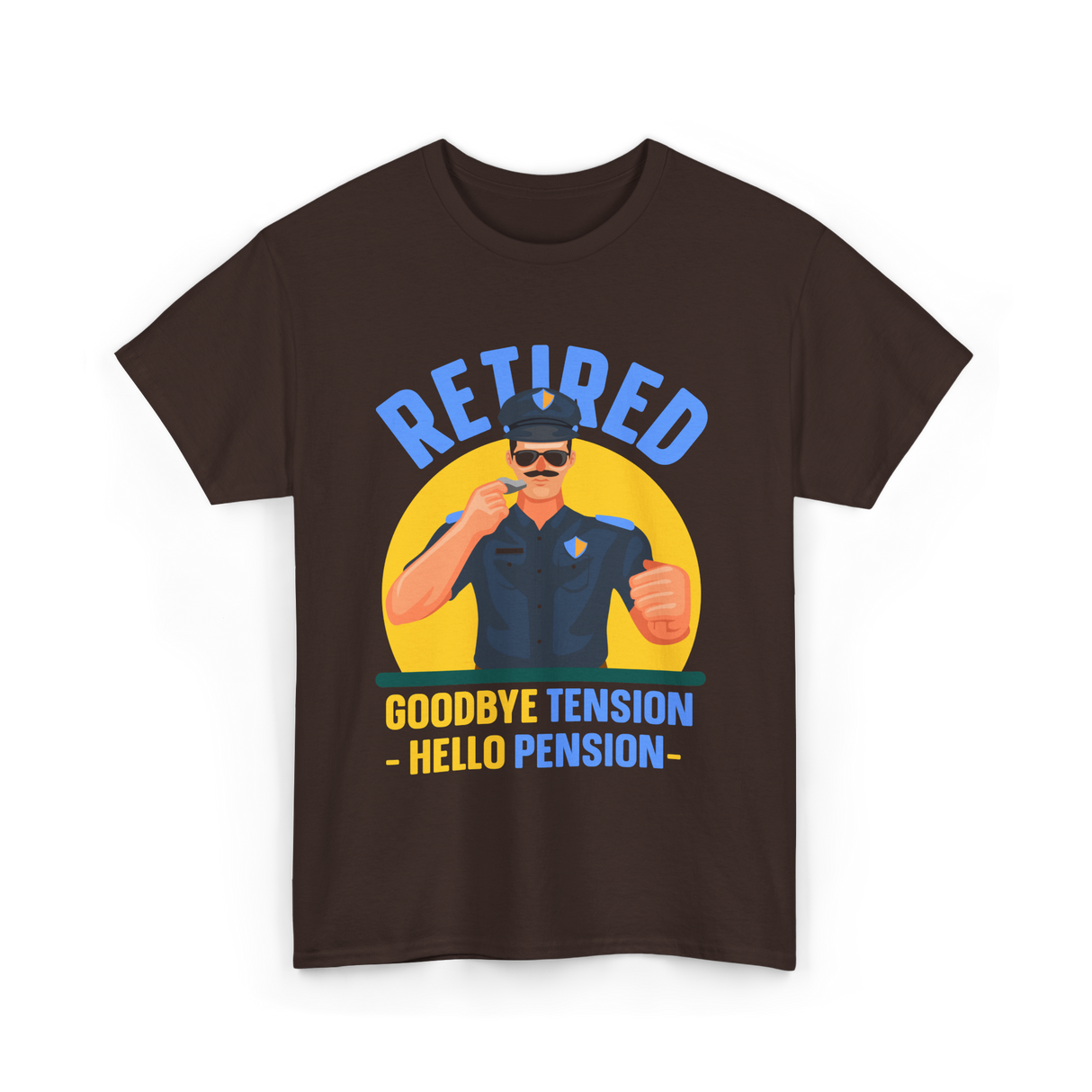 Retired Goodbye Tension Police T-Shirt - Dark Chocolate