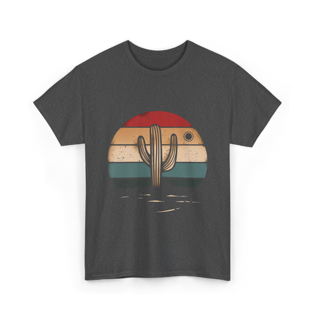 Retro Cactus Sunset Cactus T-Shirt - Dark Heather