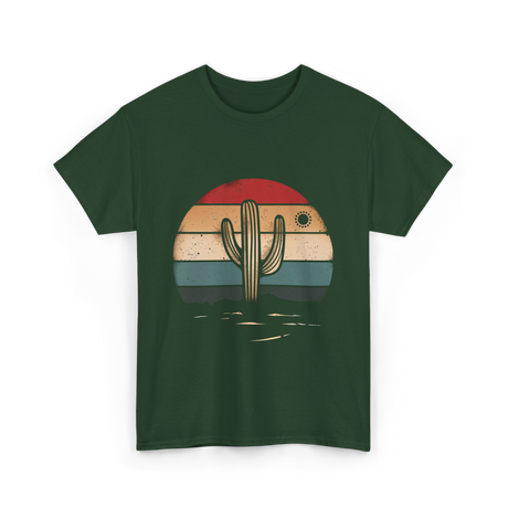 Retro Cactus Sunset Cactus T-Shirt - Forest Green