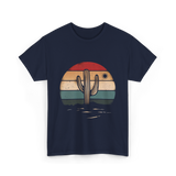 Retro Cactus Sunset Cactus T-Shirt - Navy