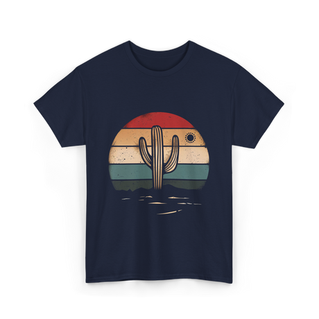 Retro Cactus Sunset Cactus T-Shirt - Navy