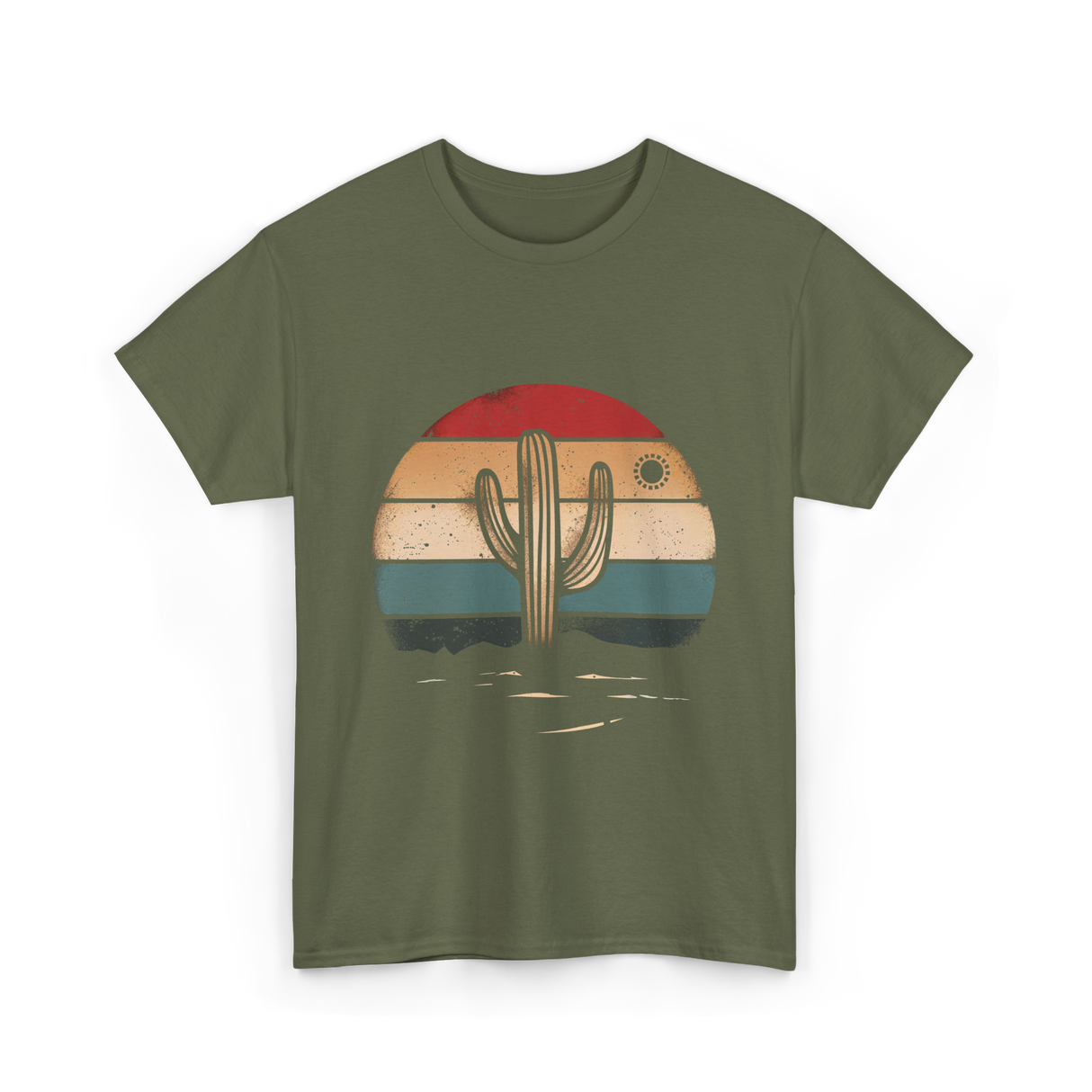 Retro Cactus Sunset Cactus T-Shirt - Military Green