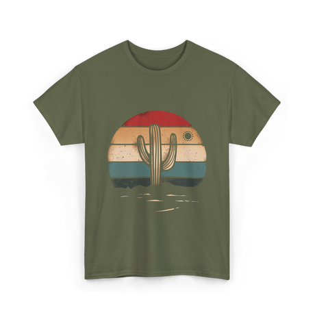Retro Cactus Sunset Cactus T-Shirt - Military Green