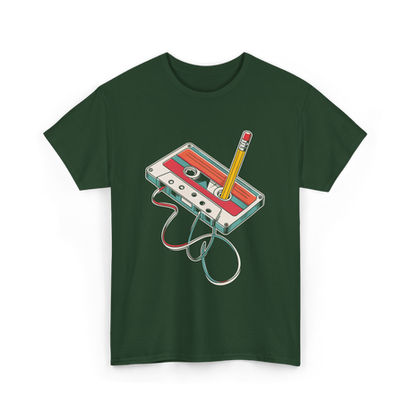 Retro Cassette Nostalgia Music T-Shirt - Forest Green