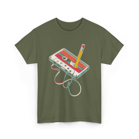 Retro Cassette Nostalgia Music T-Shirt - Military Green