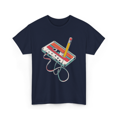 Retro Cassette Nostalgia Music T-Shirt - Navy