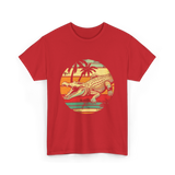 Retro Crocodile Alligator Gator Sunset T-Shirt - Red