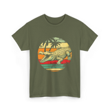 Retro Crocodile Alligator Gator Sunset T-Shirt - Military Green