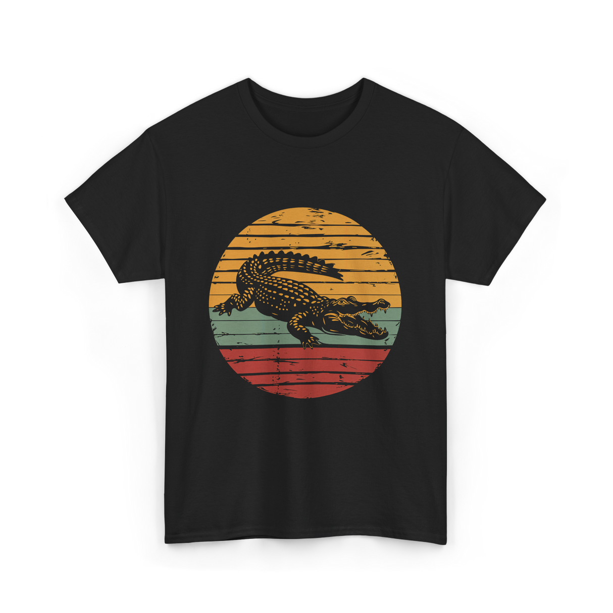 Retro Crocodile Animal Design T-Shirt - Black