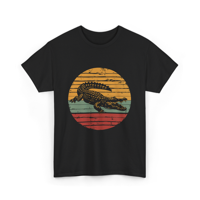 Retro Crocodile Animal Design T-Shirt - Black