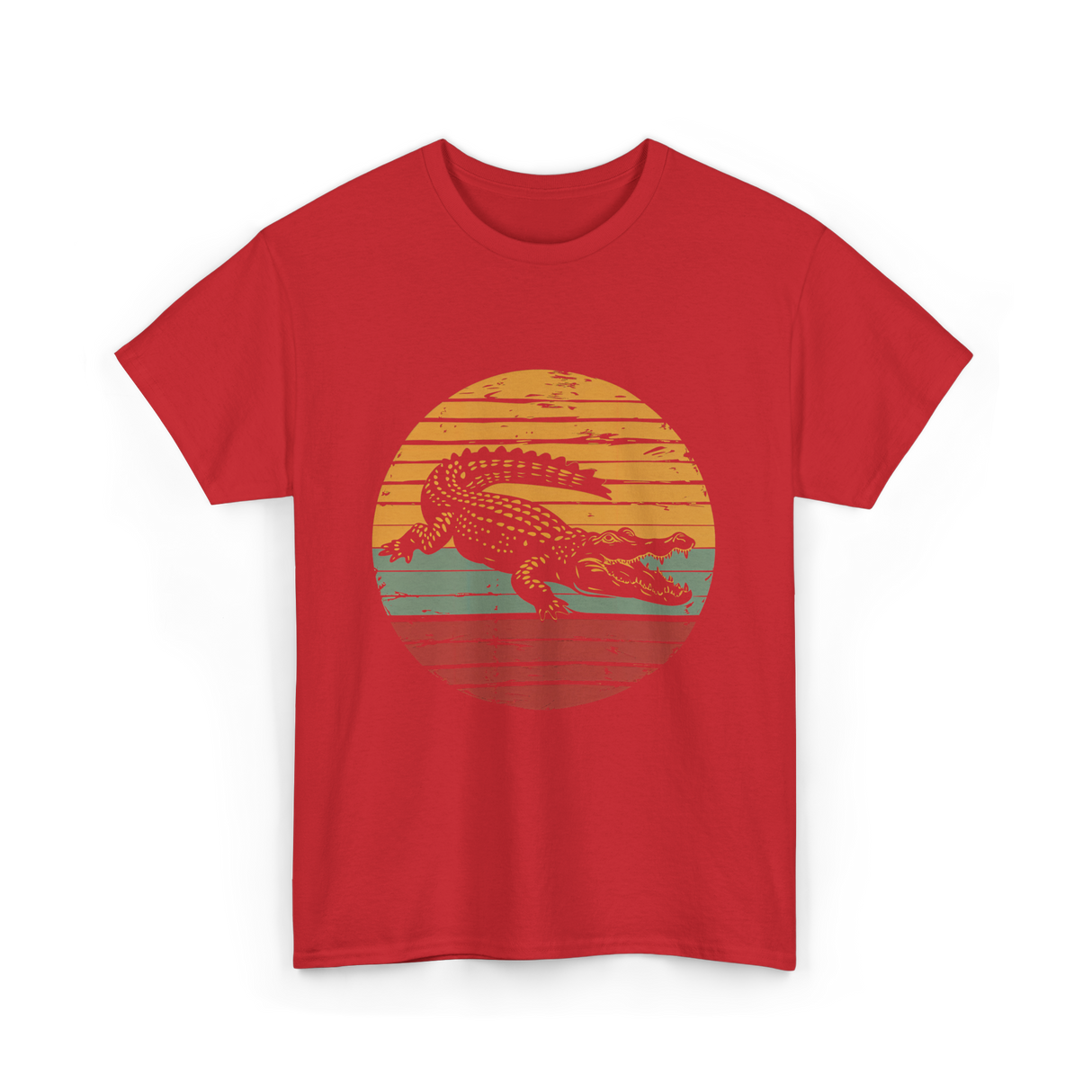 Retro Crocodile Animal Design T-Shirt - Red